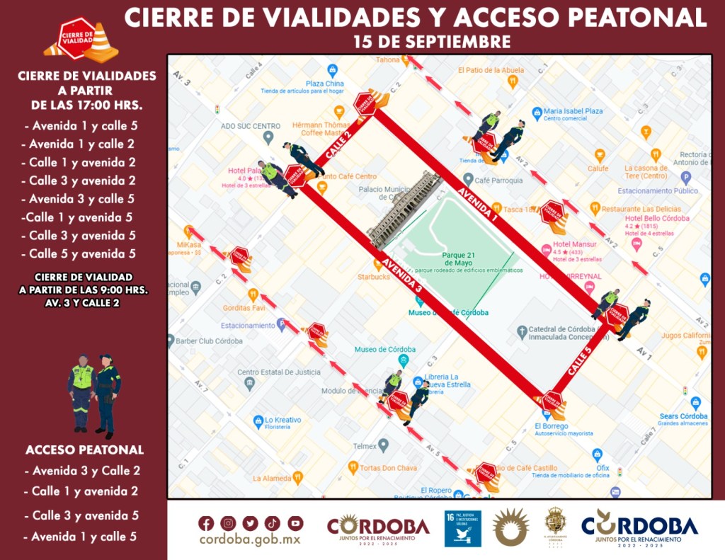 Cierre de vialidades y rutas de acceso peatonal para el Grito de&nbsp;Independencia