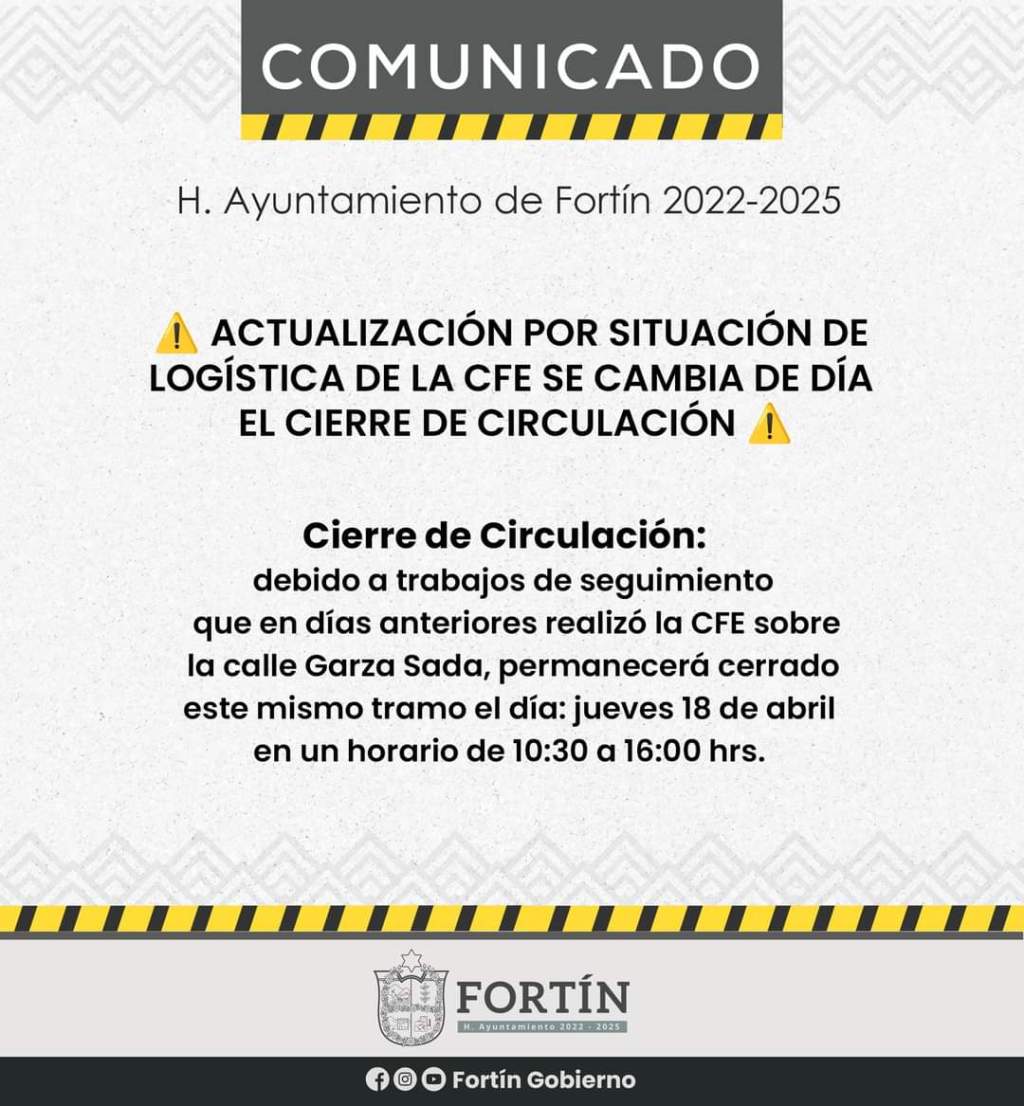 Este jueves cerrarán calle Garza Sada en Fortín por trabajos de&nbsp;CFE